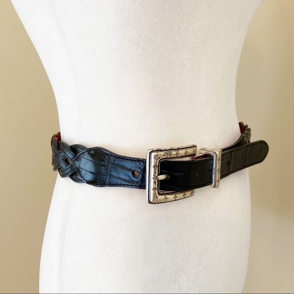 Brighton Reversible Red & Black Braided Leather Belt - M